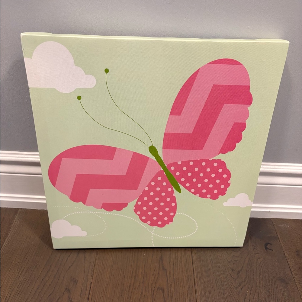Pottery Barn kids butterfly canvas wall decor 15”x15” NWT